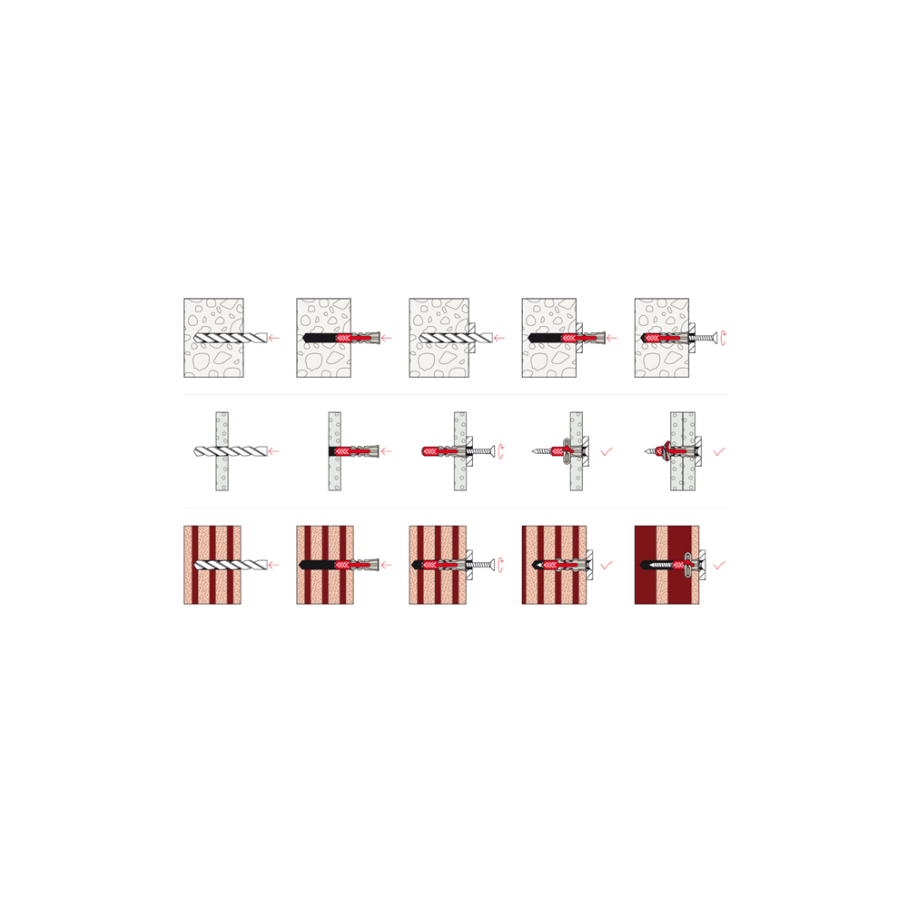 Fischer 10 × 80 expansion plugs with BenchK wall bar screws