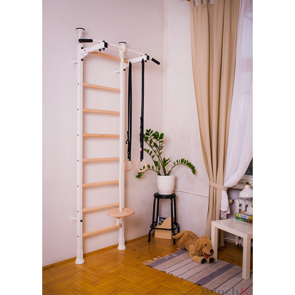 White gymnastic wall bar for kids room BenchK 521W + A204