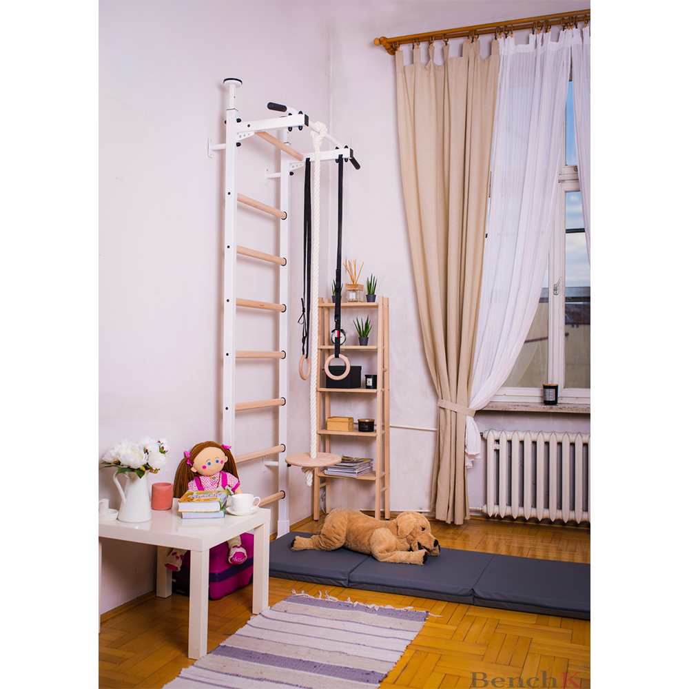 White gymnastic wall bar for kids room BenchK 521W + A204