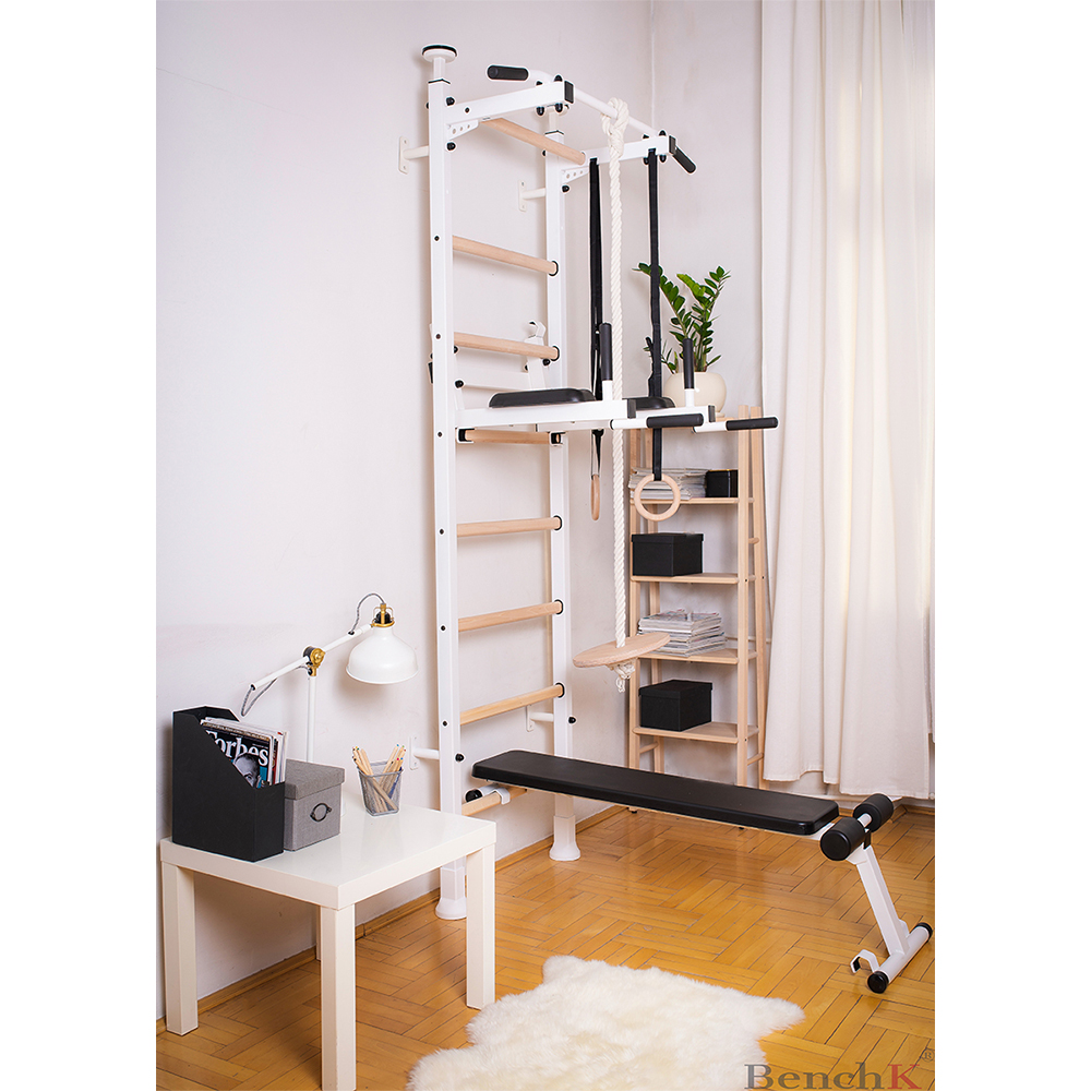 White gymnastic wall bar for kids with accessories BenchK 523W